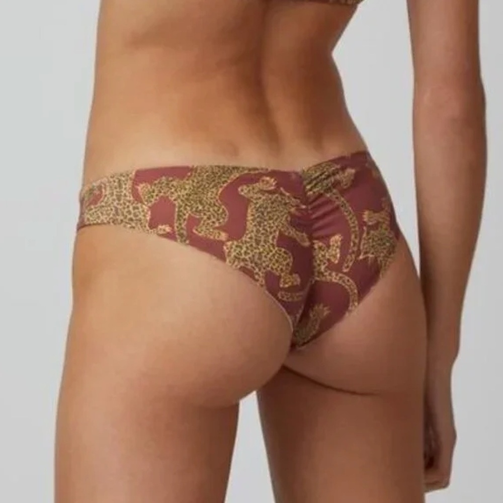 Boys + Arrows Maroon and Gold Leopard-Print Bikini Bottom